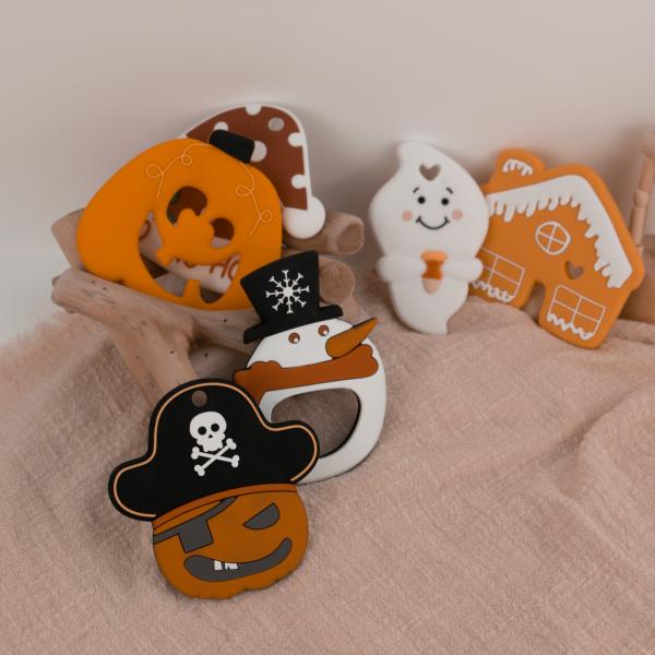 Custom Silicone Baby Teether With Halloween Ghost Gingerbread Man Shape