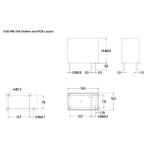 Mechanical Drawing - TE Connectivity OJS Miniature PCB Relays