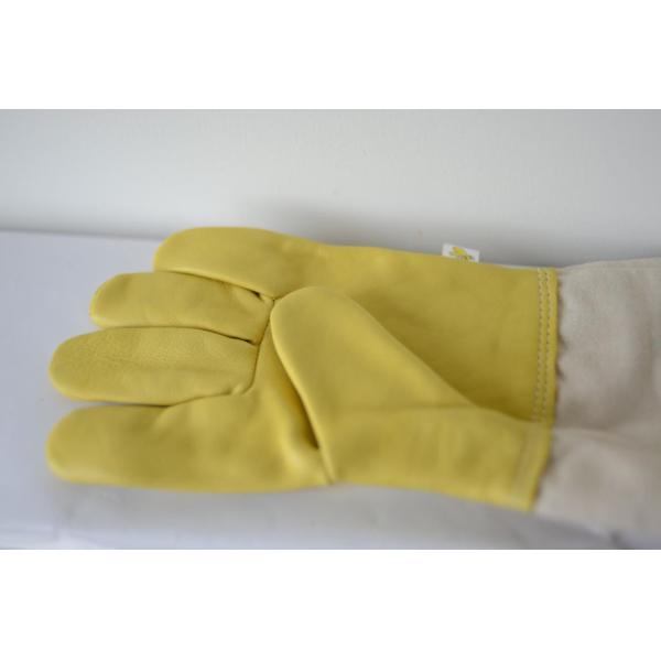 Durable Yellow Sheepskin Beekeeping gloves with white soft ventilated part, white elastic cuff