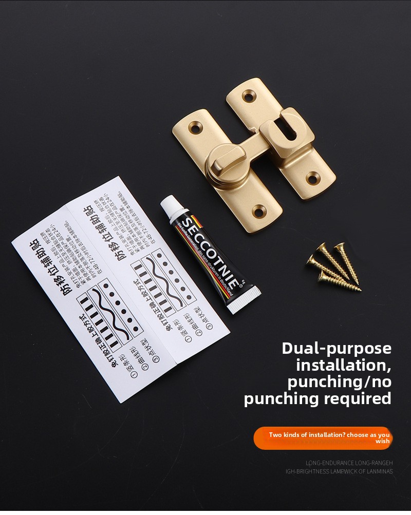 Modern Hotel Bathroom No-Drill Window Solid Aluminum Alloy Door Window Accessories Easy Closure Anti-Theft Lock 1-Year Warranty