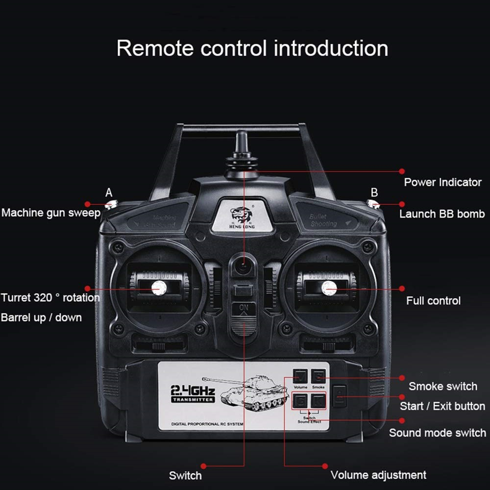 1/16 RC Tank Shooting Toy Car Electric Boys Toys with Music Smoke and Remote Control