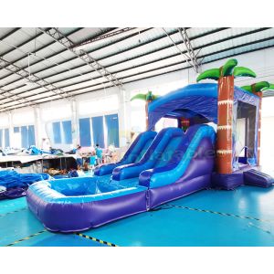 China Palm Tree Jumping Inflatable Bouncer Slide With Triple Stitching wholesale