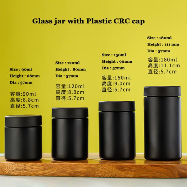 Logo/Graphic Design Borosilicate Glass Round Storage Jars with Childproof Cap in Black Matte and White Matte