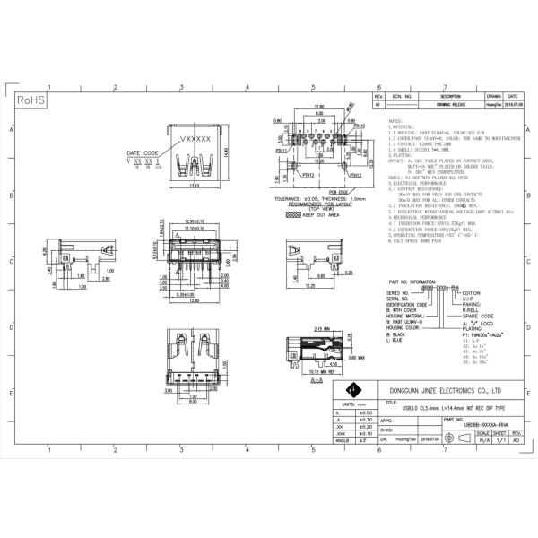 C2680 PA9T Female STD USB Socket Connector Pin Out 9Pin