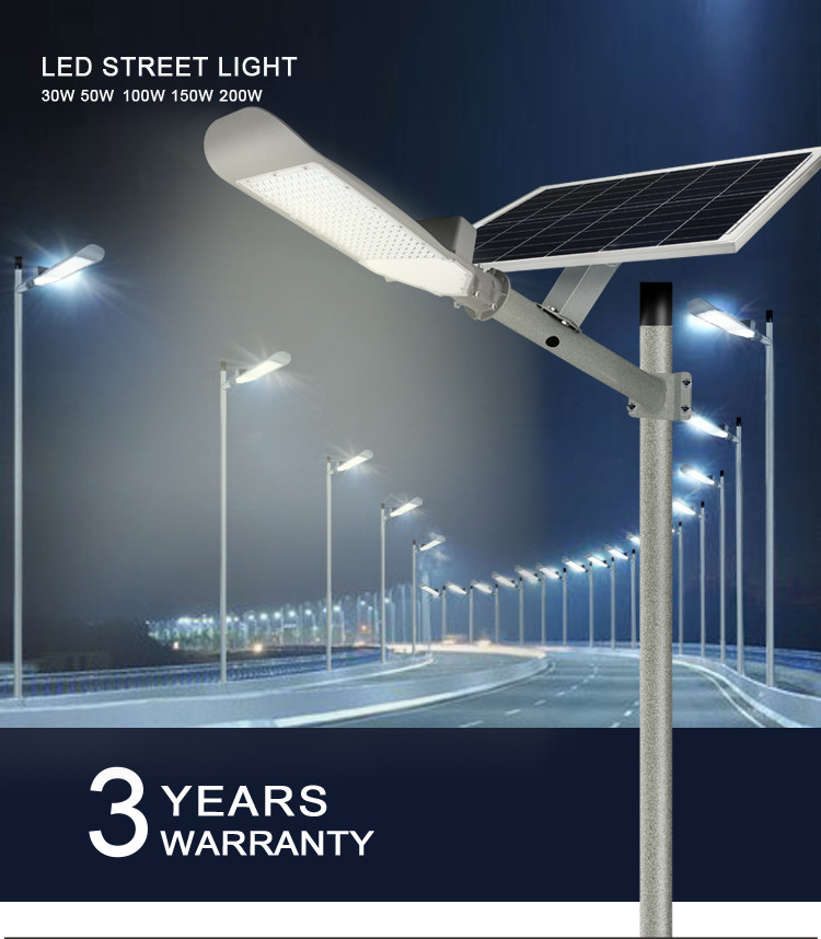 Waterproof Led Solar Street Light 100w 140w Outdoor High Lumen Die Casting Smd Cob Dc 5kg
