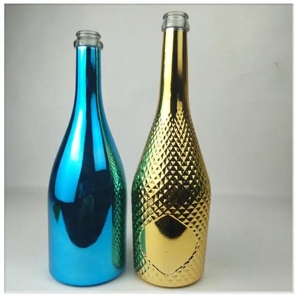 Custom Glass Bottle Round 750ml Empty Gold Plated Champagne Bottle