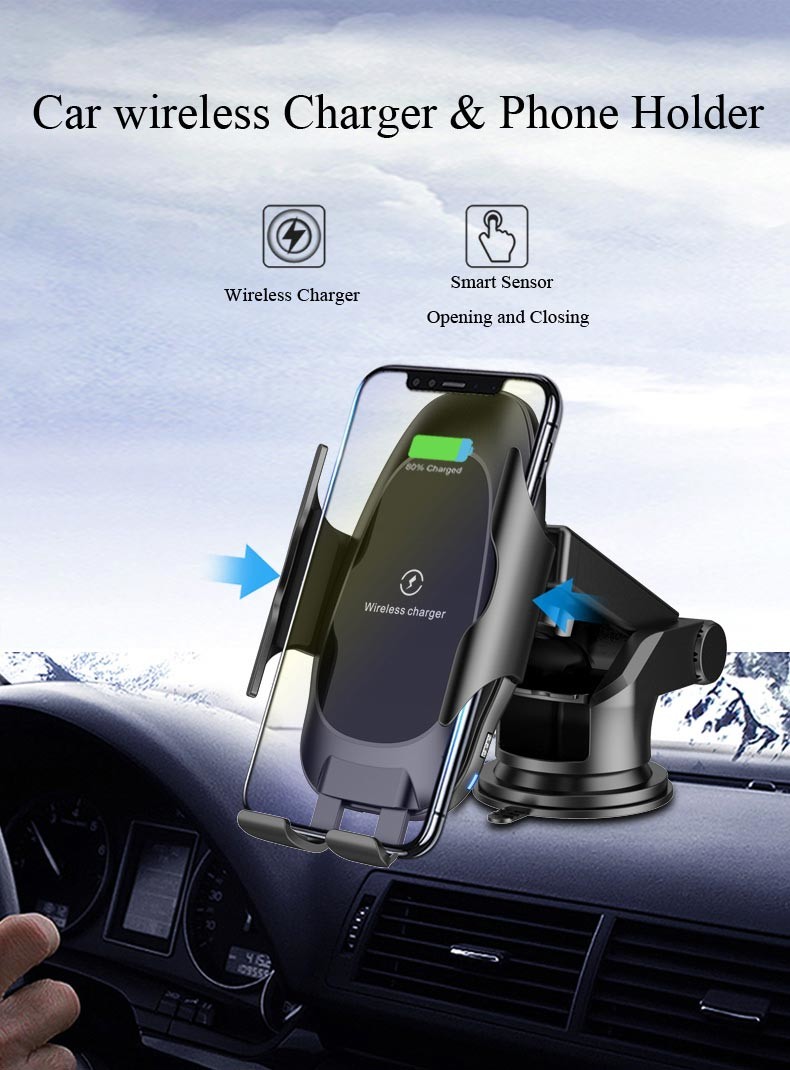 Auto Clamping 10W Car Cellphone Wireless Charger With Suction Cups