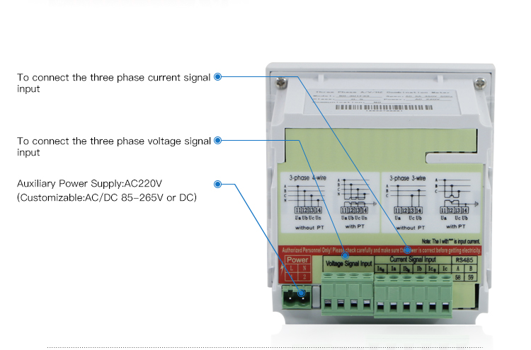 Three phase multi amp volt Hz digital panel Meter support RS485 11kv panel power meter