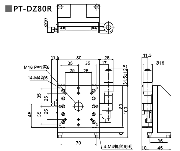 80mm * 80mm Manual Lab Jack Cross Roller Guide With Differential Head