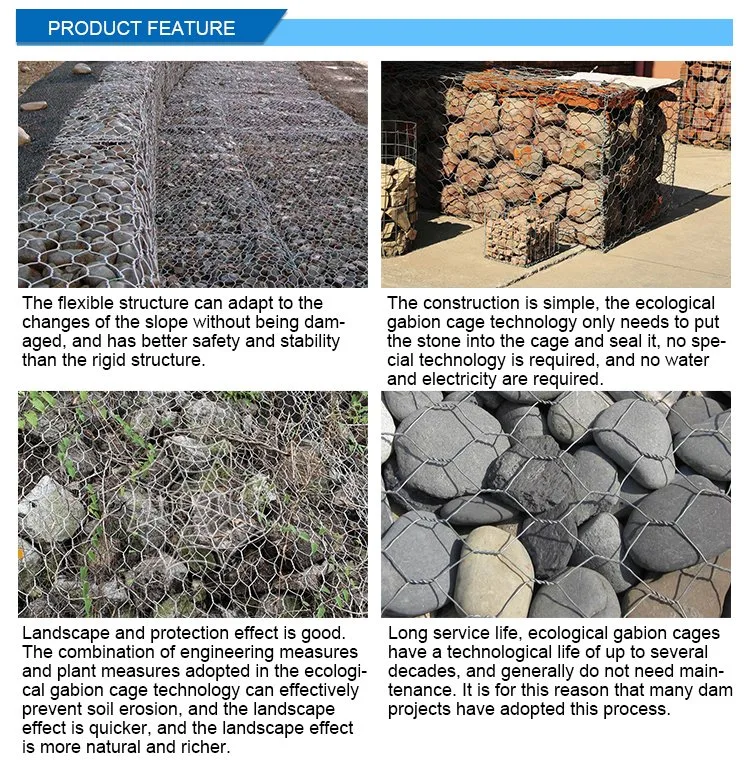 Heavy Duty Hot Dipped Galvanized Hexagonal Gabion Box Hexagonal Hole