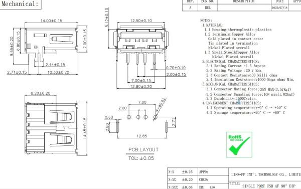 Quality LINK-PP LPUSB1121 Single Port Usb AF 90° DIP for sale