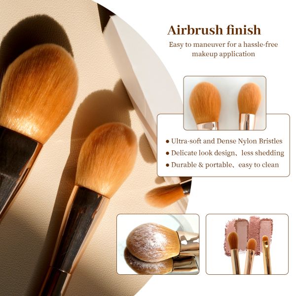 Close-up of makeup brush bristles and aluminum handle