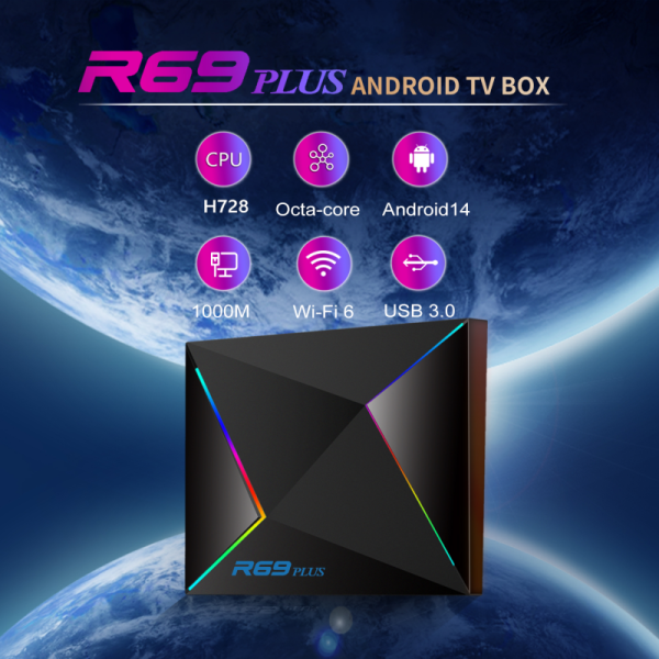 Smart TV Box Android R69 Plus 4K UHD Media Streamer - Turn Standard TV into Smart TV, Supports Popular Streaming Apps, Voice Remote, Easy Setup Family