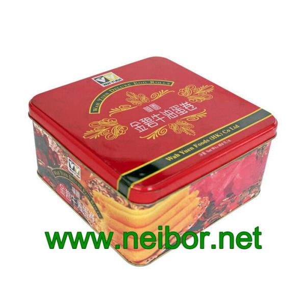Square tin box with double lids for egg rolls packaging cookie tin box