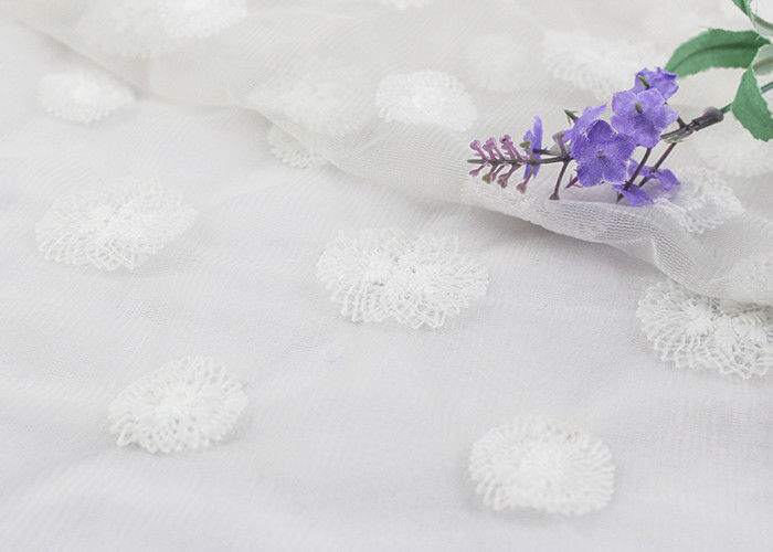 Embroidered Net Lace Fabric With Polyester Silk Circle Pattern For Wedding Dresses