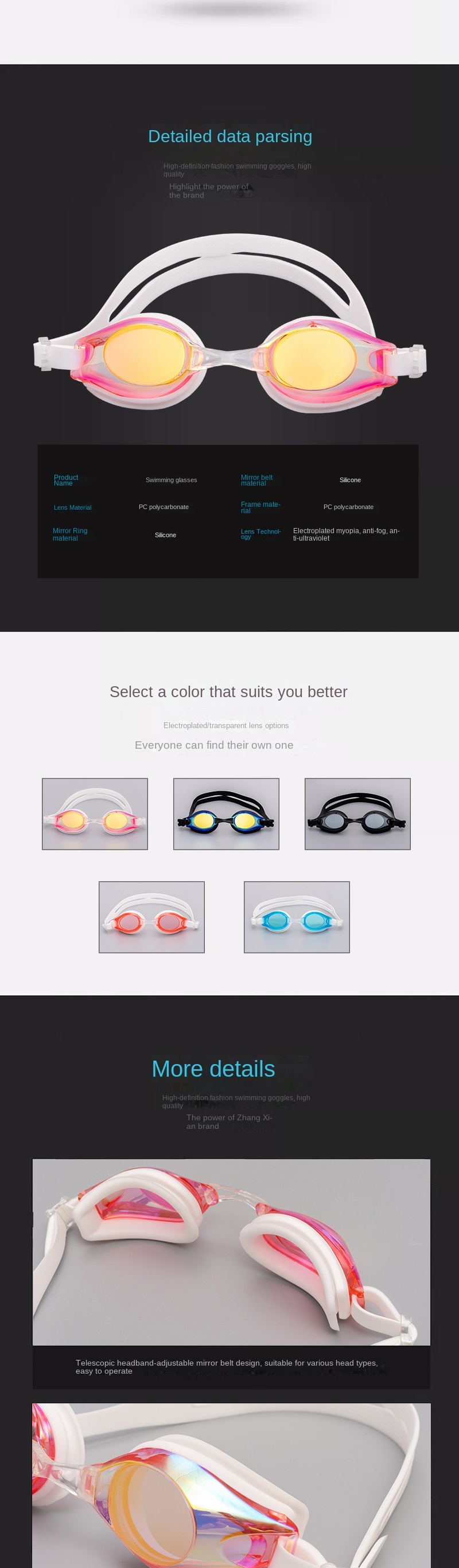 High - Tech HD Anti - Fog Swimming Goggles XF002