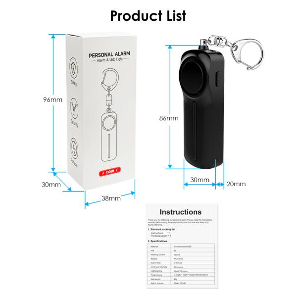 Anti Attack Rape Personal Security Alarms Keyring 130db with AAA battery