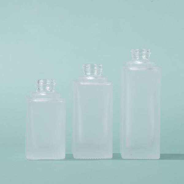 Empty Square Frosted Glass Cosmetic Containers 1.4oz Pump Bottle Personal Care