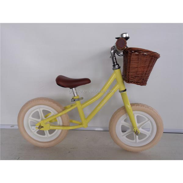 12 Inch Foam Tire Kids' Balance Bike Yellow Color Load Capacity 70kg Front Wicker Basket
