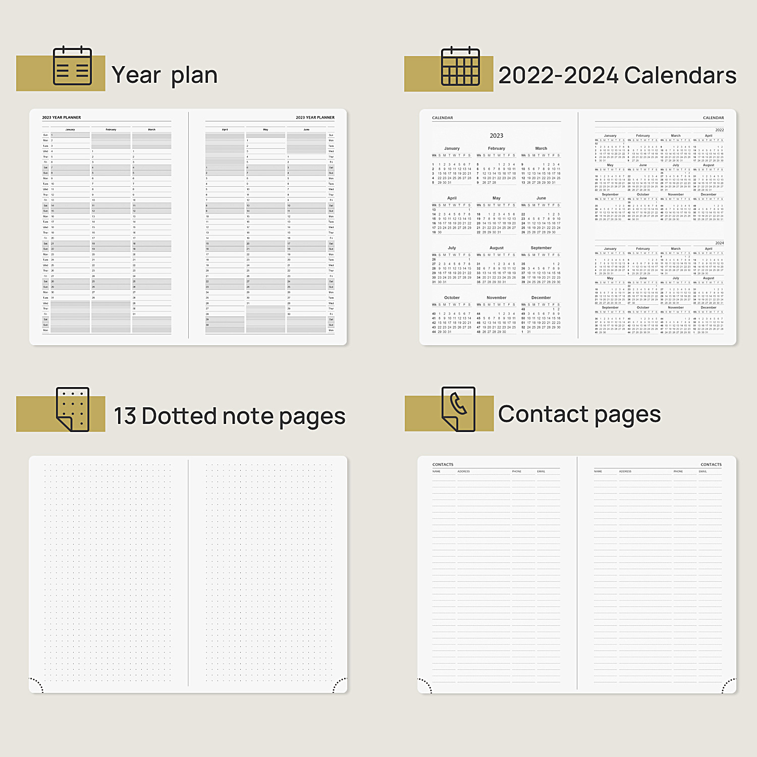 Multicolor Cover Hardcover Planner 2023 Black Daily Weekly Schedule Yearly Calendar