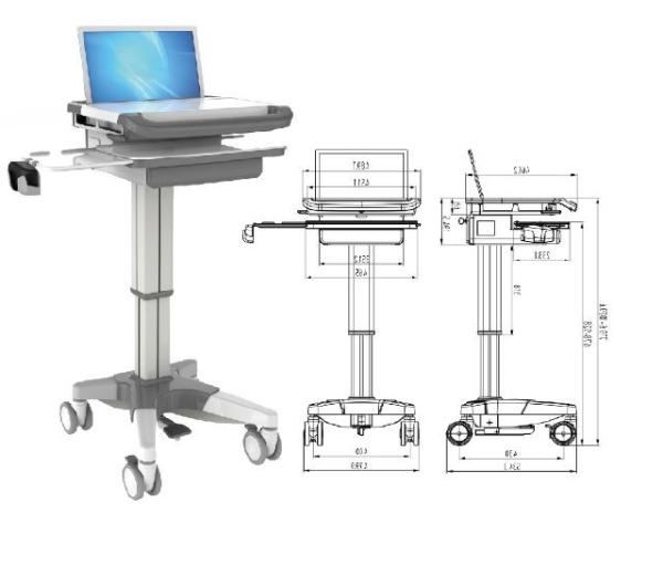 Quality Notebook Computer Workstation Trolley White Adjustable Silent Castor Checking for sale