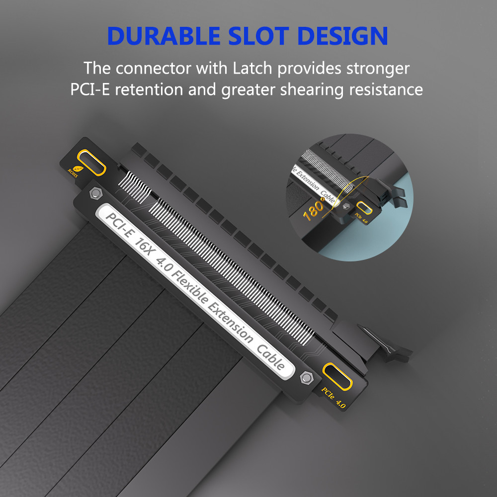 PCIE 4.0 Extension Cable, Black 16x Shielded High Speed GPU Riser Cable with PCI Express Port for GPU Extension Card, Length 30cm(180 Degree )