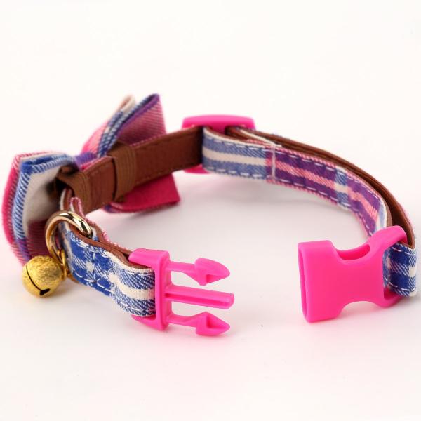 Soft Comfortable Cat Dog Collar With Cute Plaid Bowtie Large Size Neck 14.4"-22"