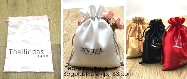 Customized Satin Hair Bag,Small Recyclable Gift Bag,Double Satin Drawstring Bag,Luxury Shinny Cream Satin Pouch With Rib