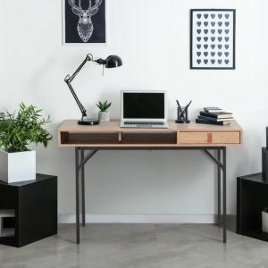 China Customized Compact Computer Desk Metal Veneer Wood Desk With Drawers wholesale
