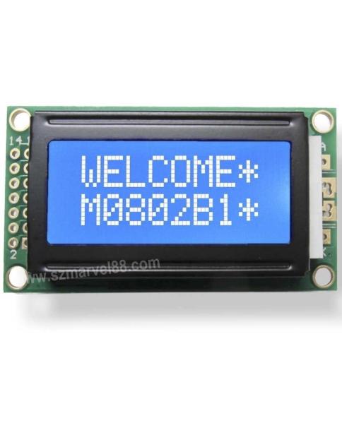 Quality M0802B-B3,0802 Character Dot-matrix LCM, STN (Blue) LCD type, White backlight, transmissiv for sale