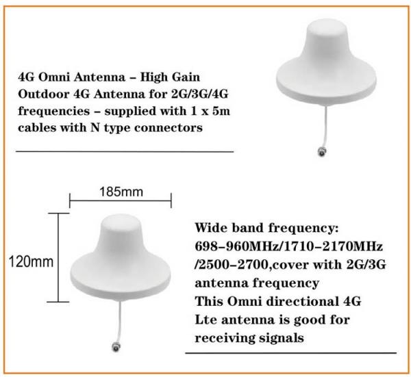 800~2600Mhz 50Km Dome Wifi Antenna Smartphone Cellular Signal Booster Antenna