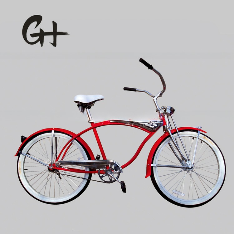 17kg 26inch 68Spokes Rim Sliver color CP frame Chrome paint single speed OEM/ODM men front spring fork beach cruiser bicycle