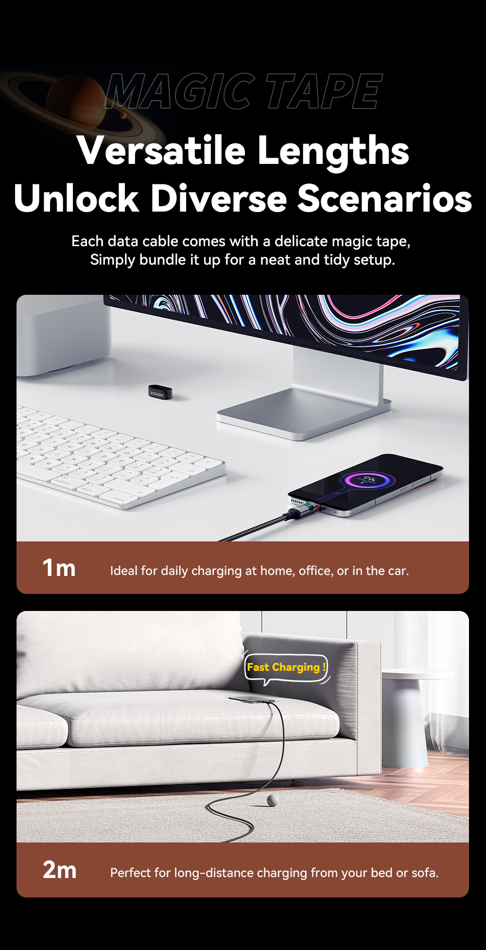 Braid Shielding USB C To C Charging Cable 100W 1m 2m ES-X61 Series