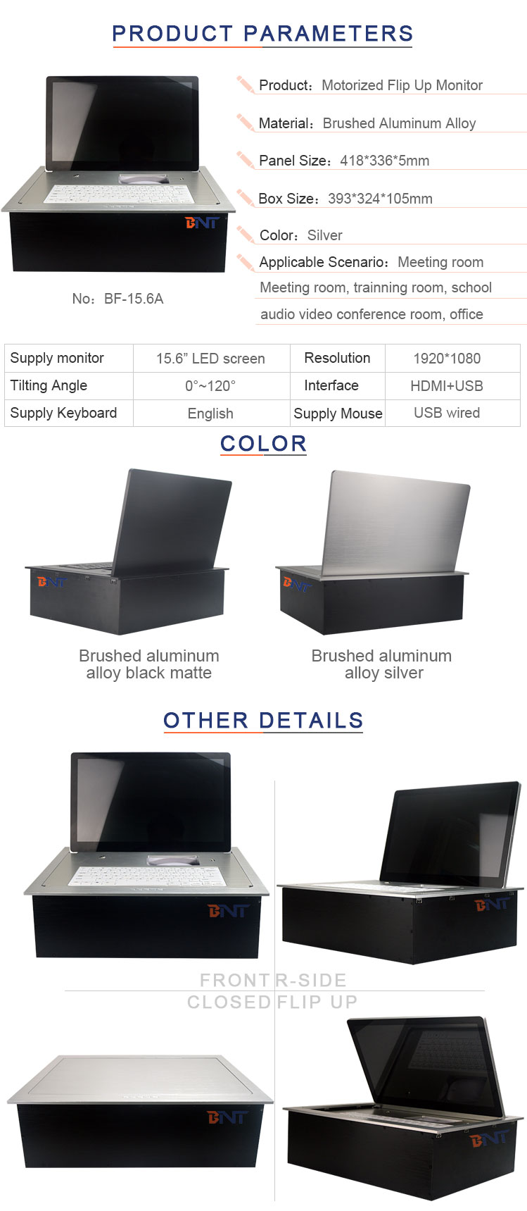 BNT New Product 120 Degree Flip up Angle Supply Keyboard and Mouse Flip up Motorized Monitor Lift