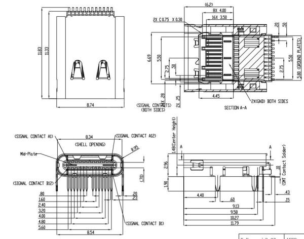 Quality LPUSB1078 USB TYPE C Connector Receptacle(W/0 Rear CoverType) for sale