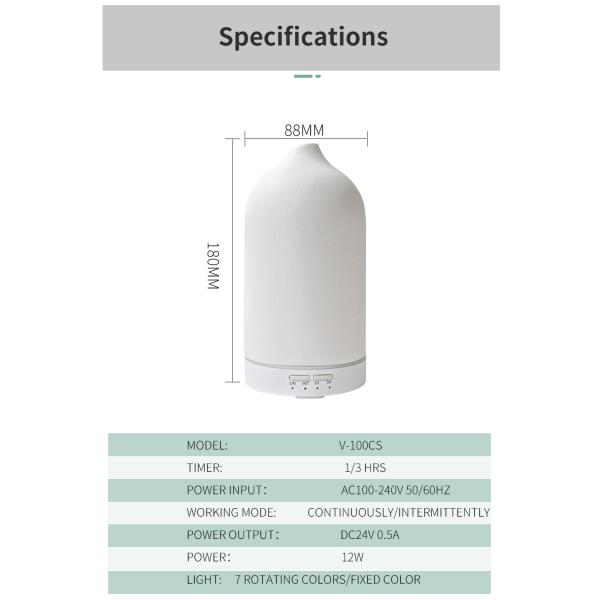 PP Ceramic Essential Oil Ultrasonic Aroma Humidifier Capacity 51-100ml