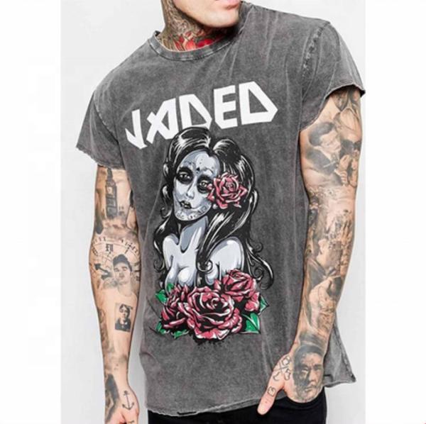 Quality 100% Cotton Stone Washed Trendy Oversized T Shirts With Pattern Rib Knit O Neck for sale