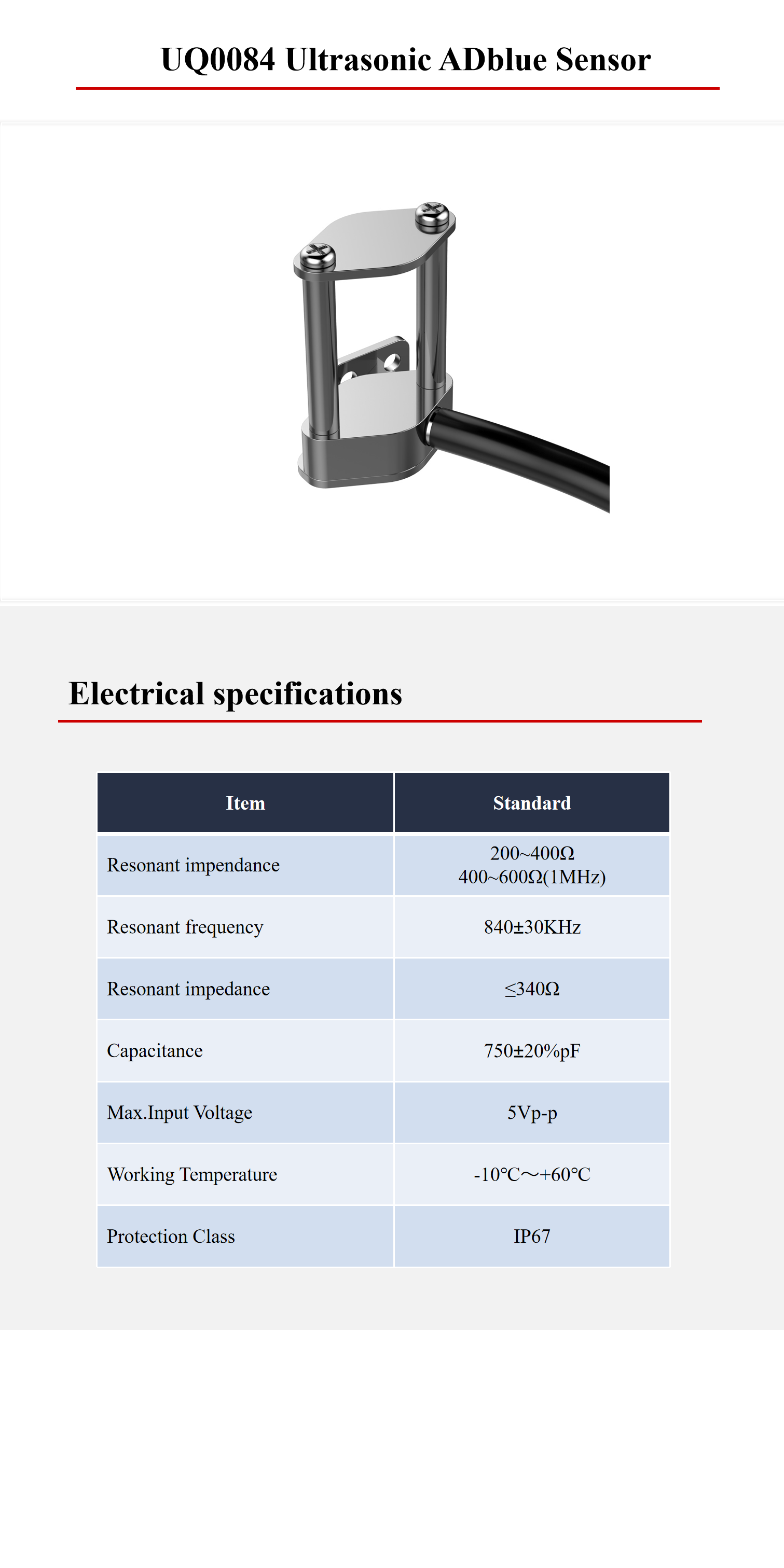 Piezoelectric DEF / Adblue Quality Sensor 1MHz High Frequency Ultrasonic Sensor