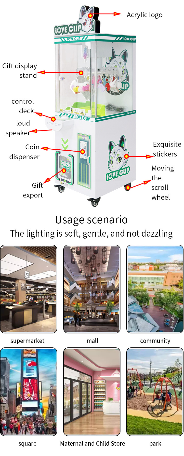 Green Crane Coin Claw Machine Starry Love Clip Machine Probability Controllable Prize Clip Snack Gift Vending Machine
