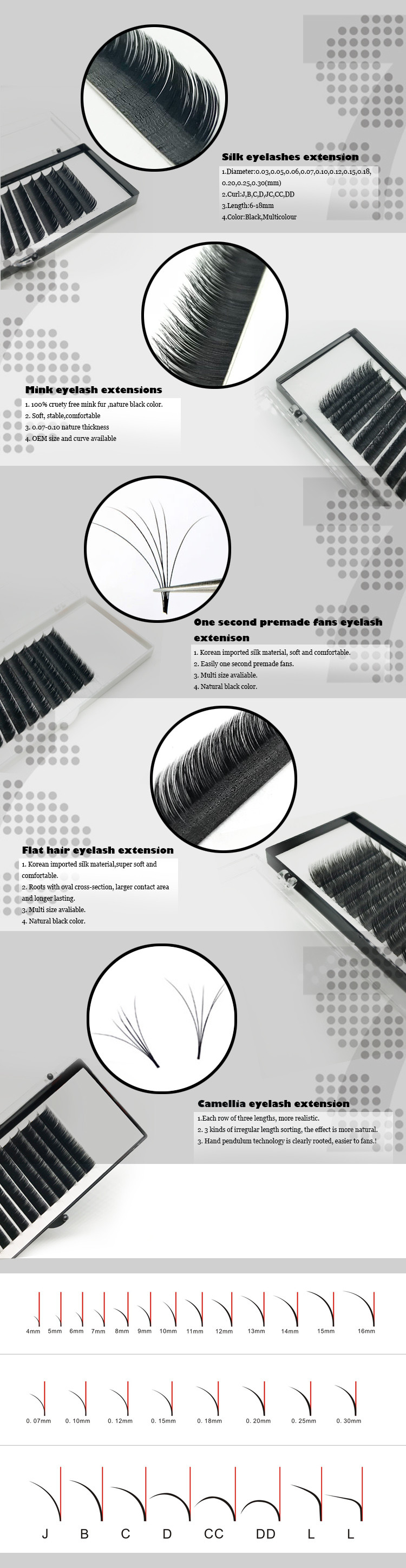Matte Black Russian Volume Eyelash Extensions Custom Curl Style High Flexibility