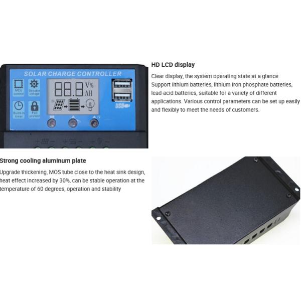 Auto PWM Solar Panel Controller 12v 24v 10a 20a 30Amp With LCD Display Dual USB