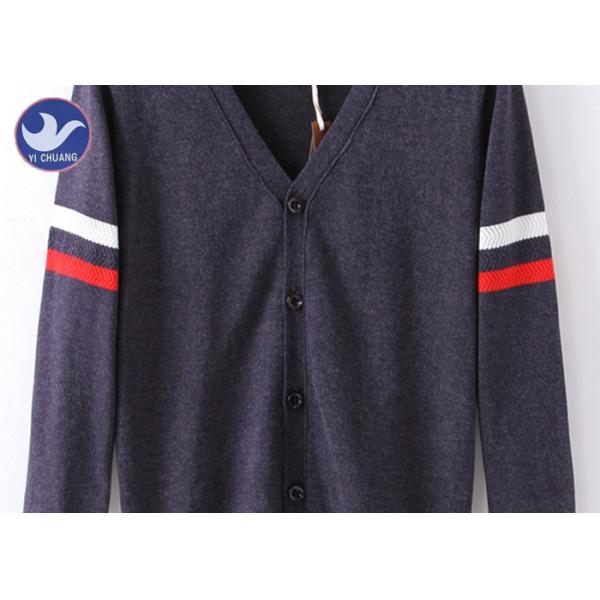 Sleeves Stripes Mens Knit Cardigan Sweater V Neck Plain Knitting Buttons Up Clothes