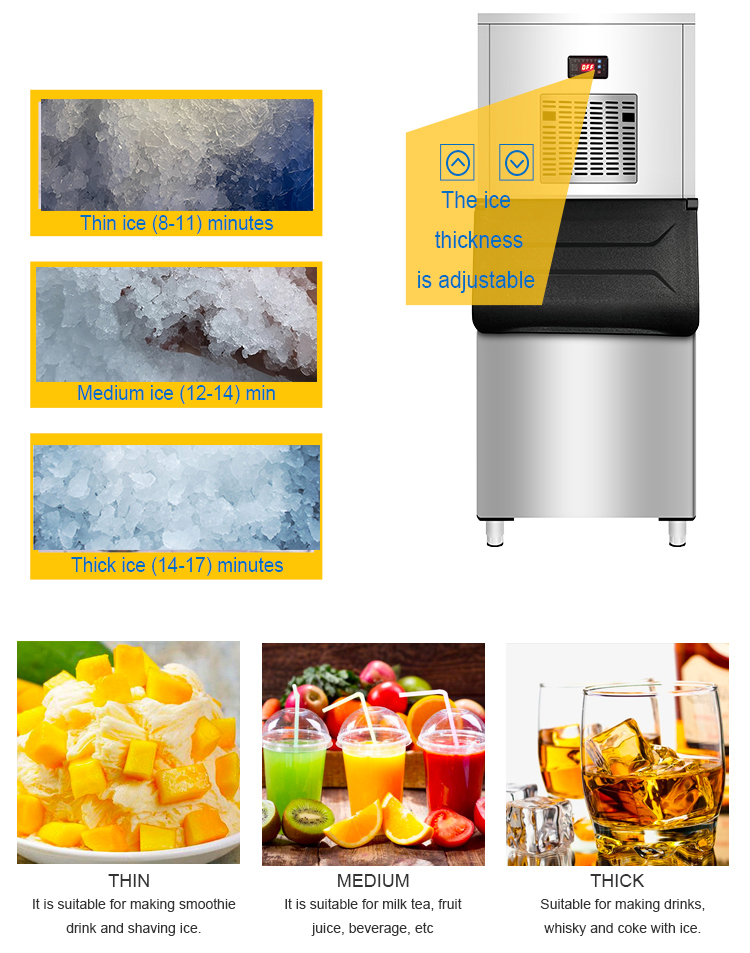 Push Button Control Panel Commercial Automatic Snow Ice Making Machine for Business 300KG 24h Snowflake Ice Block Maker