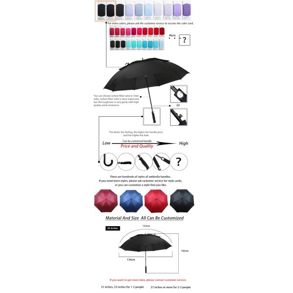 oversize Long Shaft Golf Standard Wind Resistant Umbrella Specification Logo Plastic Tips