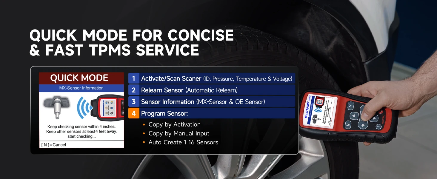 Autel MaxiTPMS TS508WF TPMS Programming Tool MX-Sensors 315 433 MHz TPMS Relearn Activate All Sensors Scan Read Clear DTCs Reset