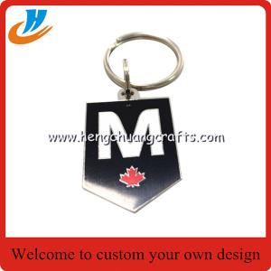 Custom design soft enamel metal keychain/double side plated silver with ring