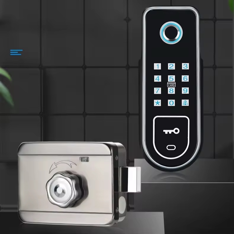Smart Glass Door Lock Black Fingerprint Keypad Door Lock Security
