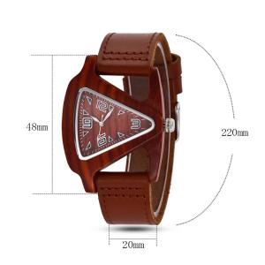China Women Wooden Wrist Watch Black Ladies Quartz Watches Female Bamboo Leather Wristwatch Fashion Triangle Wood Clock Dropsh wholesale