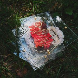 acrylic invitation magnetic wedding and envelope card double layers flower