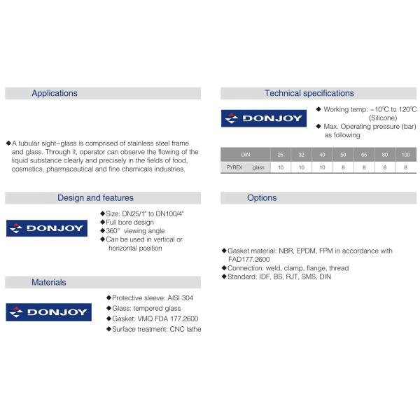316L Stainless Steel Clamp Union Sight Glass 1.5 inch with tempered glass